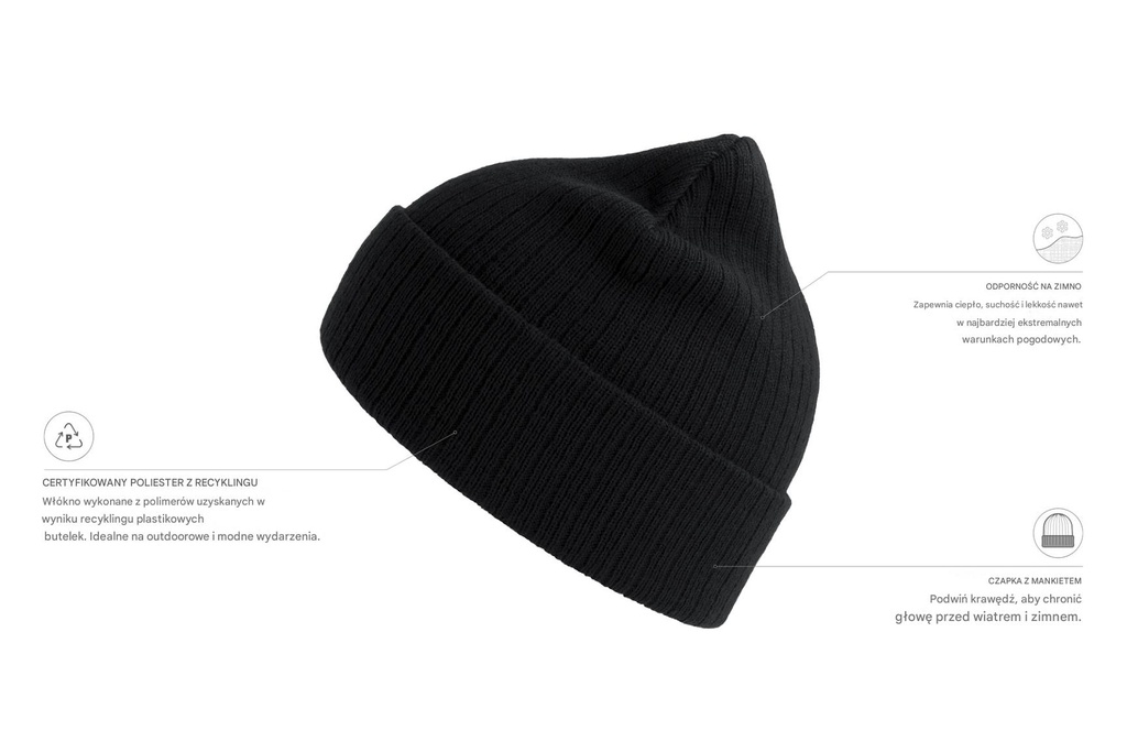 Czapka dwuwarstwowa prążkowana - Black