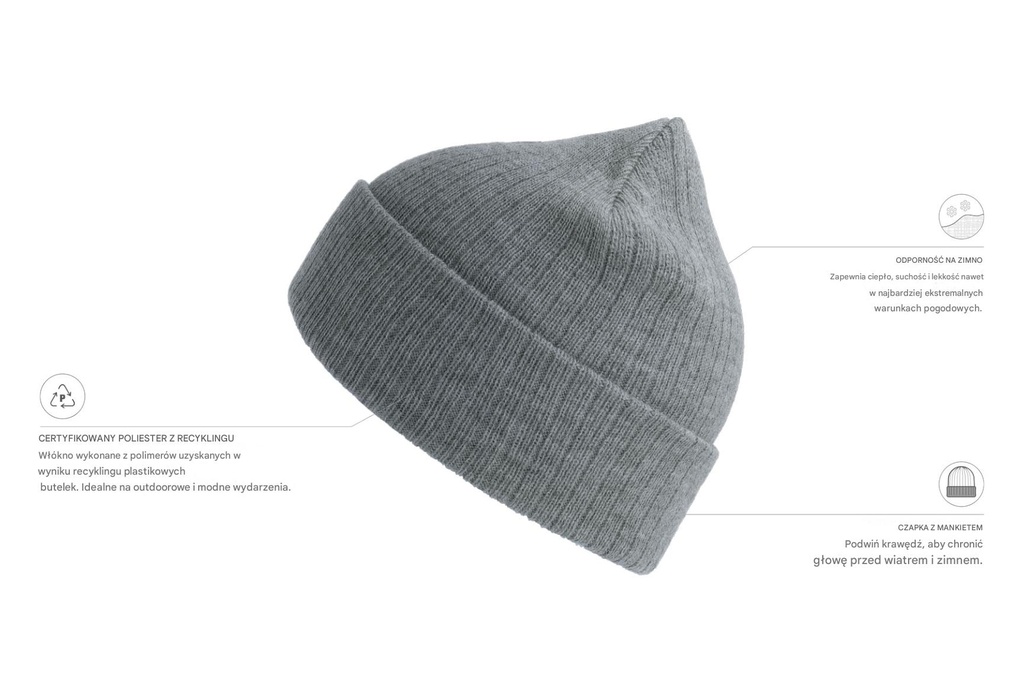 Czapka dwuwarstwowa prążkowana - Light Grey Melange