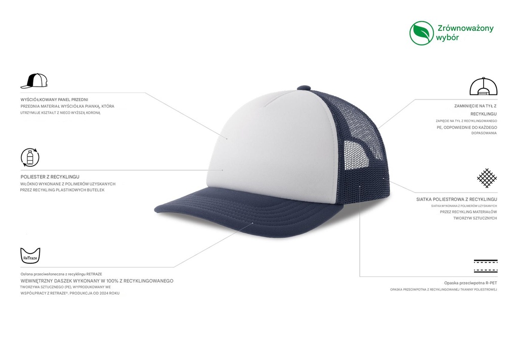 Czapka dziecięca z daszkiem z recyklingu - White & Navy