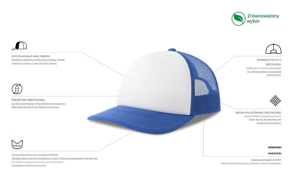 Czapka dziecięca z daszkiem z recyklingu - White & Royal