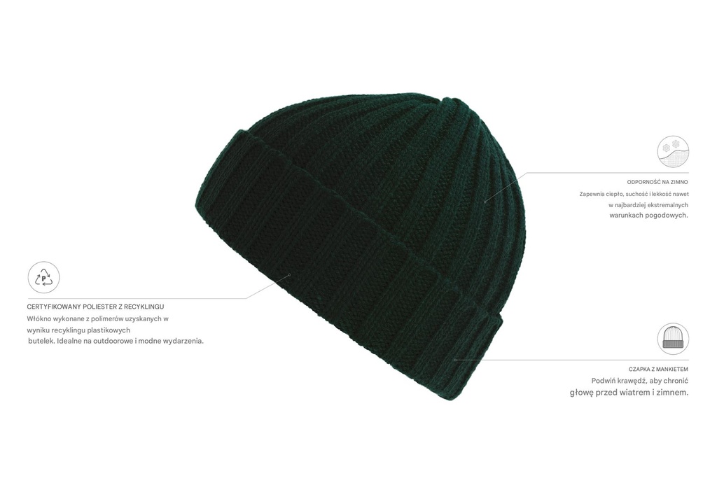 Czapka prążkowana z recyklingu - Bottle Green