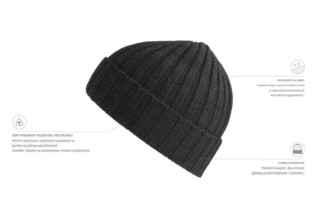 Czapka prążkowana z recyklingu - Dark Grey Melange