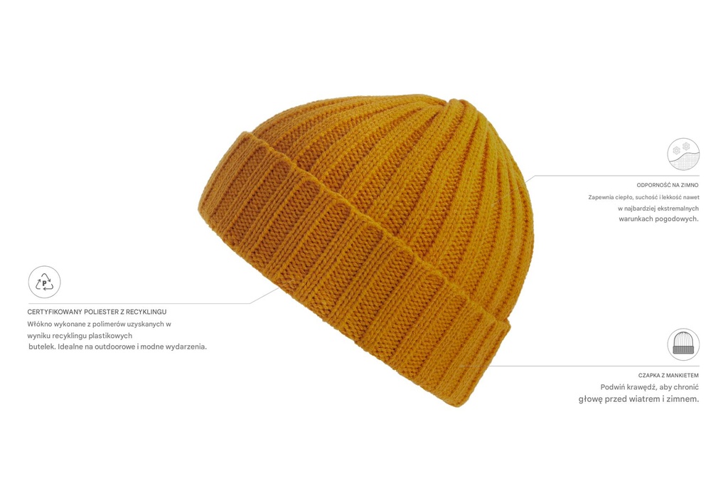 Czapka prążkowana z recyklingu - Mustard