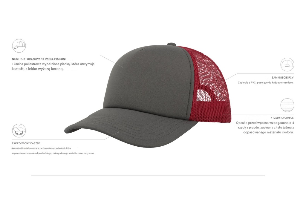 Czapka snapback z siateczką - Dark Grey & Red