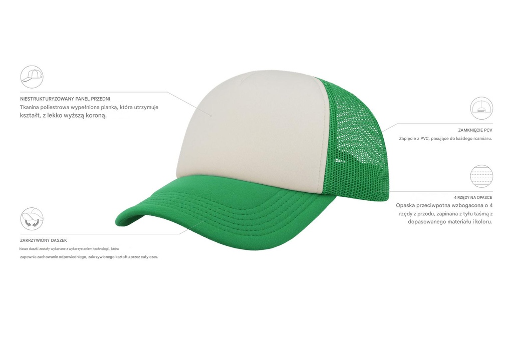 Czapka snapback z siateczką - White & Green & Green