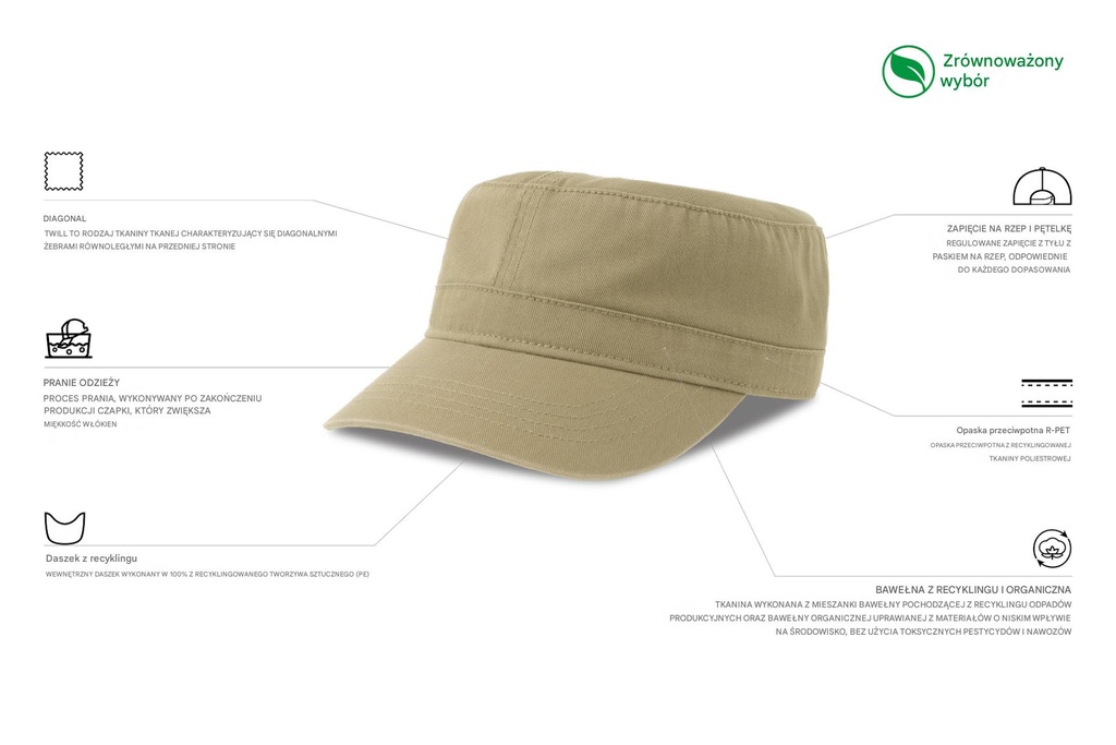 Czapka z daszkiem z bawełny organicznej - Khaki