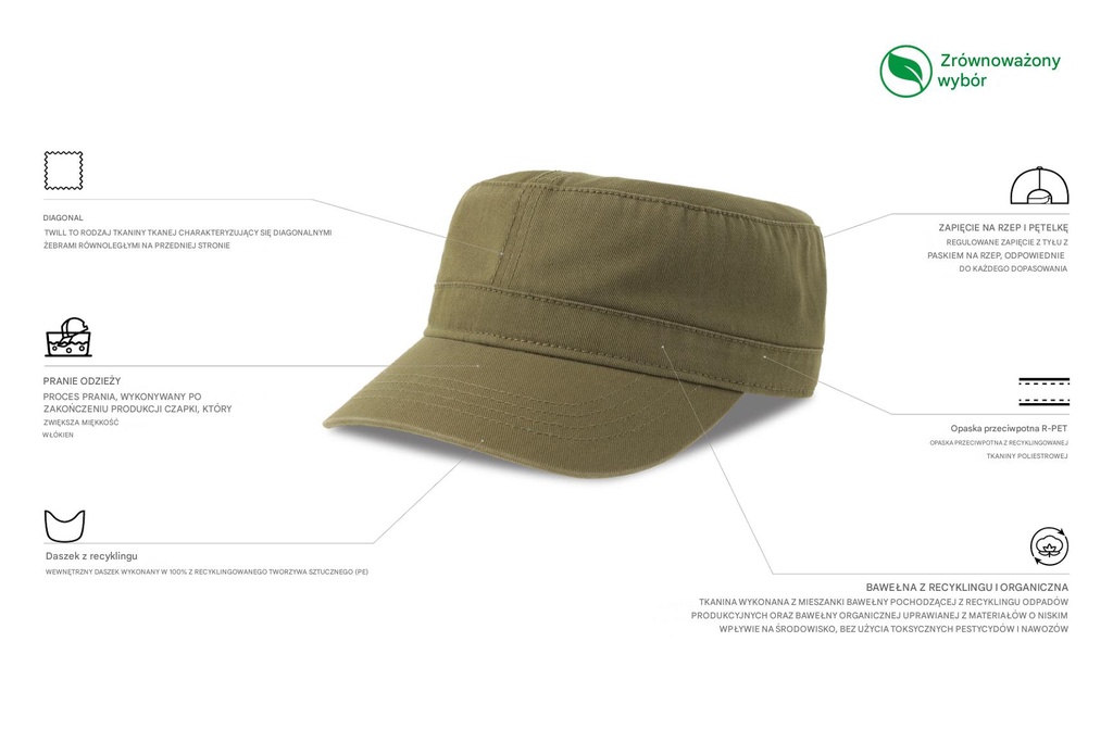 Czapka z daszkiem z bawełny organicznej - Olive