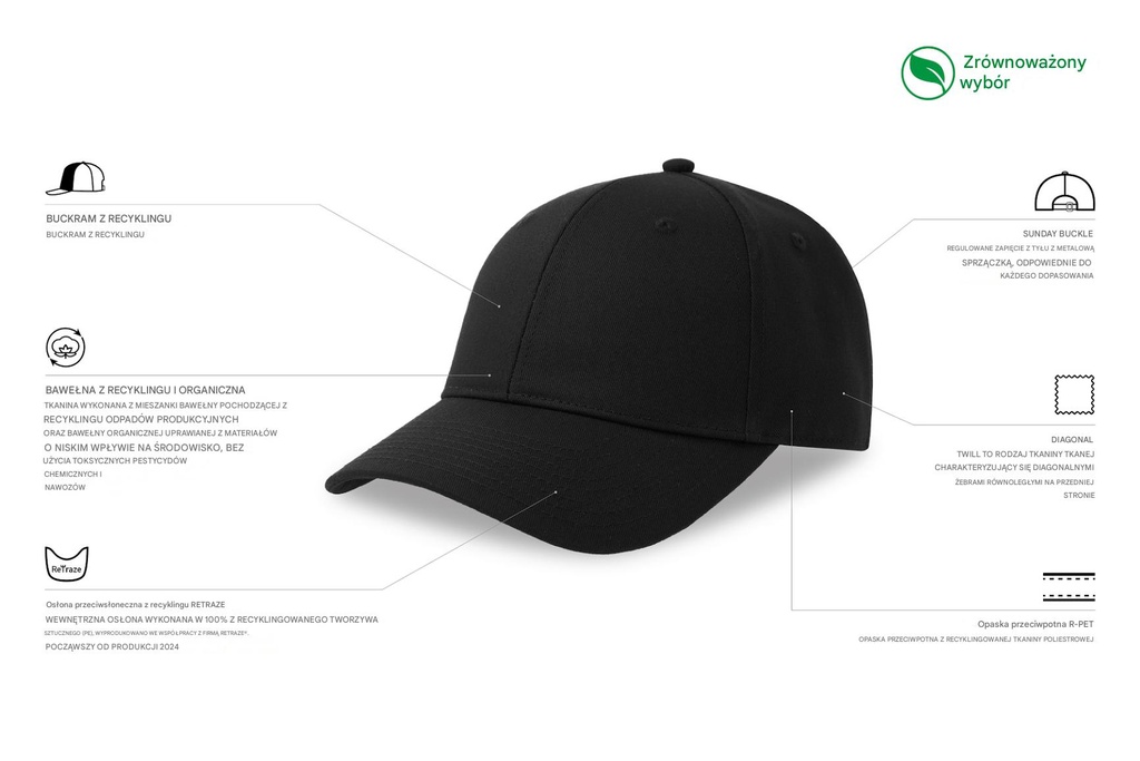 Czapka z daszkiem z bawełny organicznej - Black