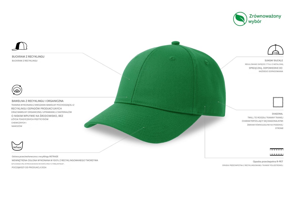 Czapka z daszkiem z bawełny organicznej - Green