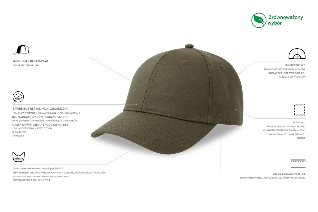 Czapka z daszkiem z bawełny organicznej - Olive