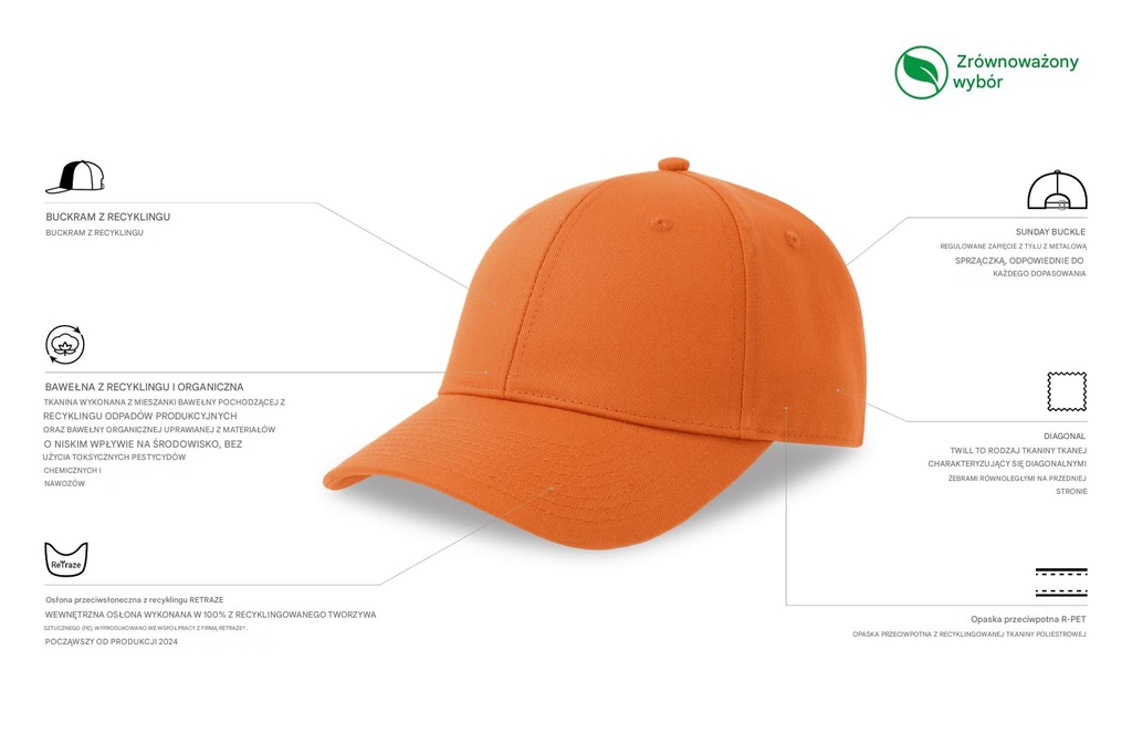 Czapka z daszkiem z bawełny organicznej - Orange