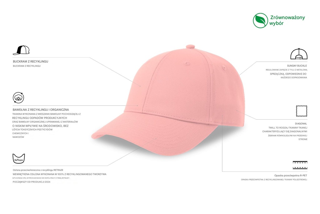 Czapka z daszkiem z bawełny organicznej - Pink