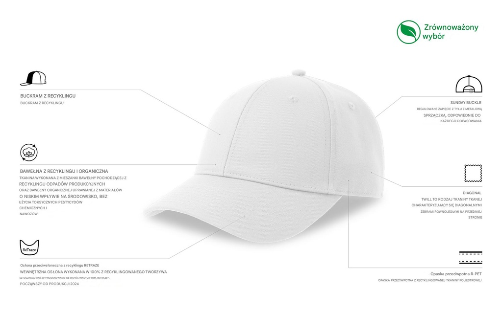 Czapka z daszkiem z bawełny organicznej - White