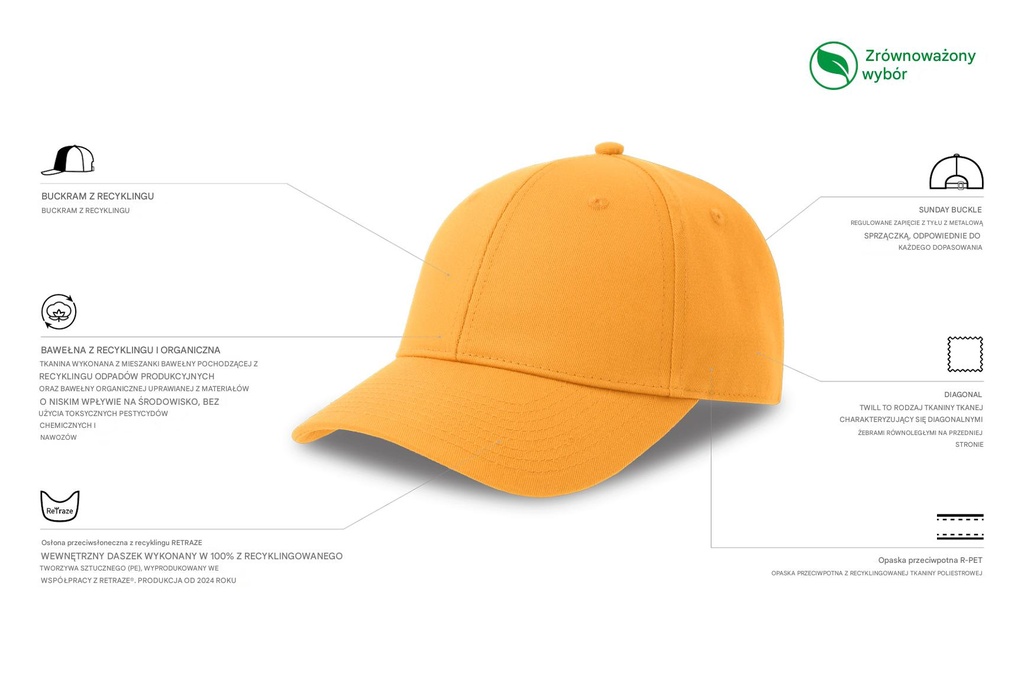 Czapka z daszkiem z bawełny organicznej - Yellow