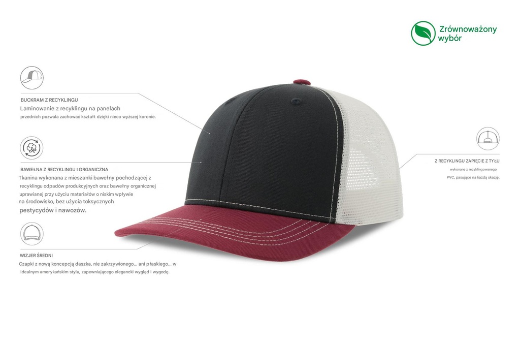 Czapka z daszkiem 6-panelowa z siateczką - Navy & Cardinal Red