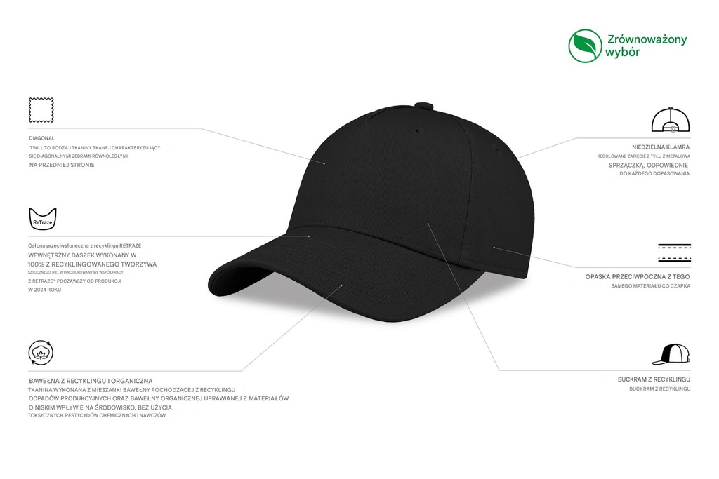 Czapka z daszkiem z bawełny organicznej - Black