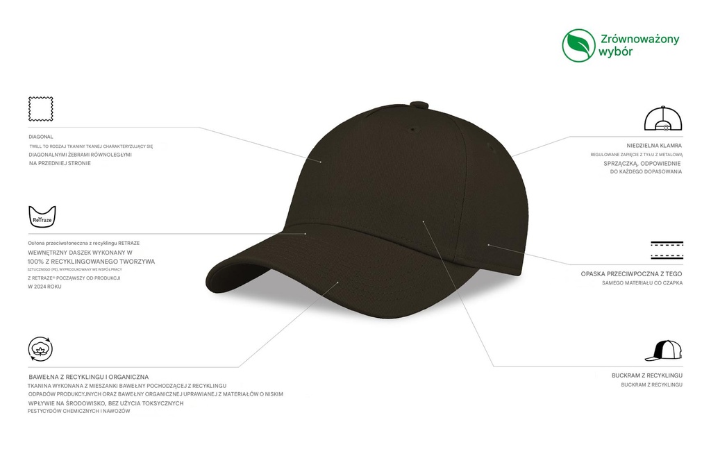 Czapka z daszkiem z bawełny organicznej - Brown