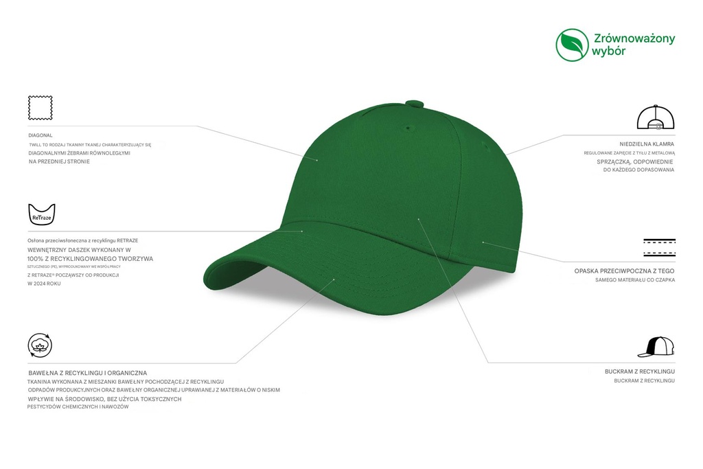 Czapka z daszkiem z bawełny organicznej - Green