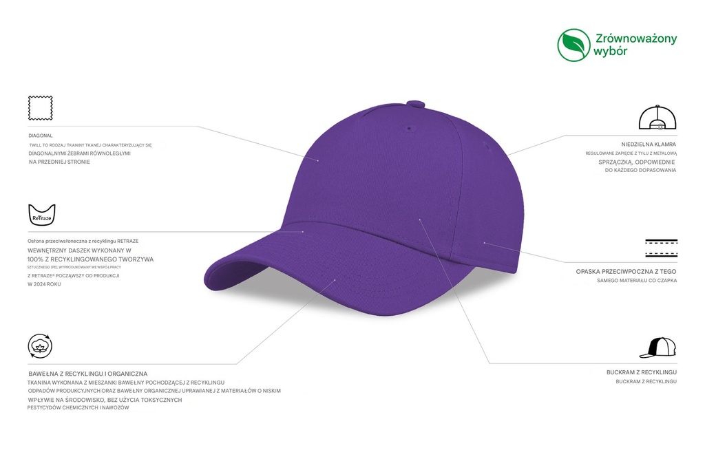 Czapka z daszkiem z bawełny organicznej - Purple