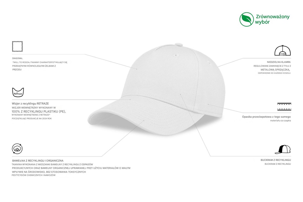 Czapka z daszkiem z bawełny organicznej - White