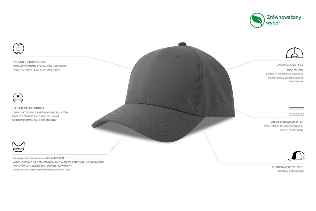 Czapka z daszkiem z recyklingu - Dark Grey