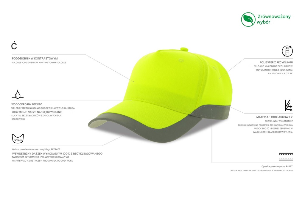 Czapka z daszkiem z recyklingu UV - Yellow Fluo