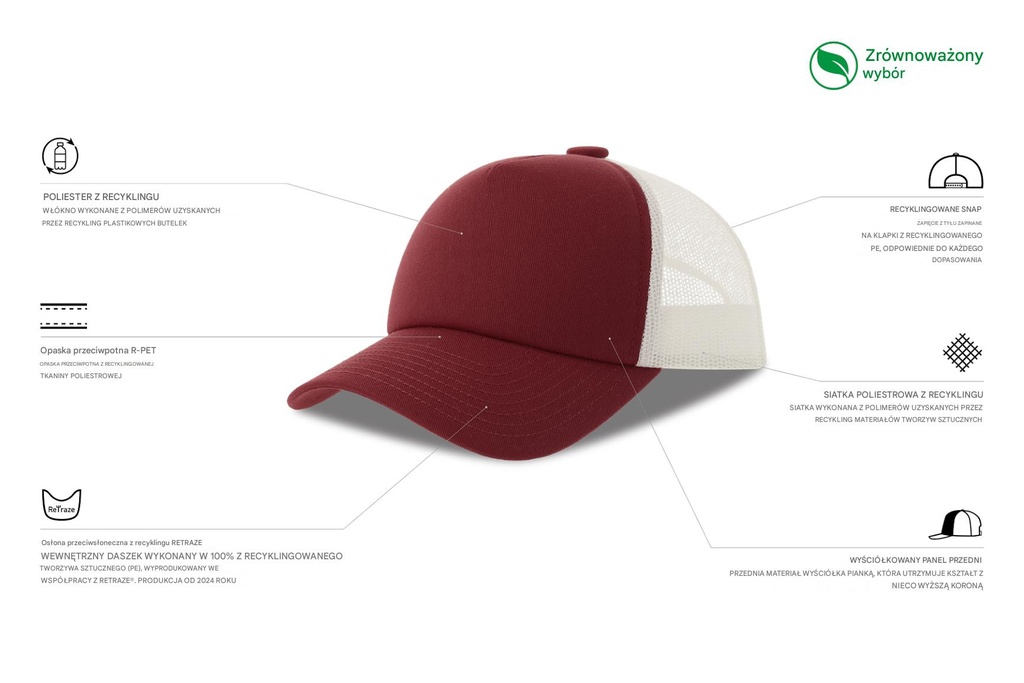 Czapka z daszkiem z recyklingu - Cardinal Red