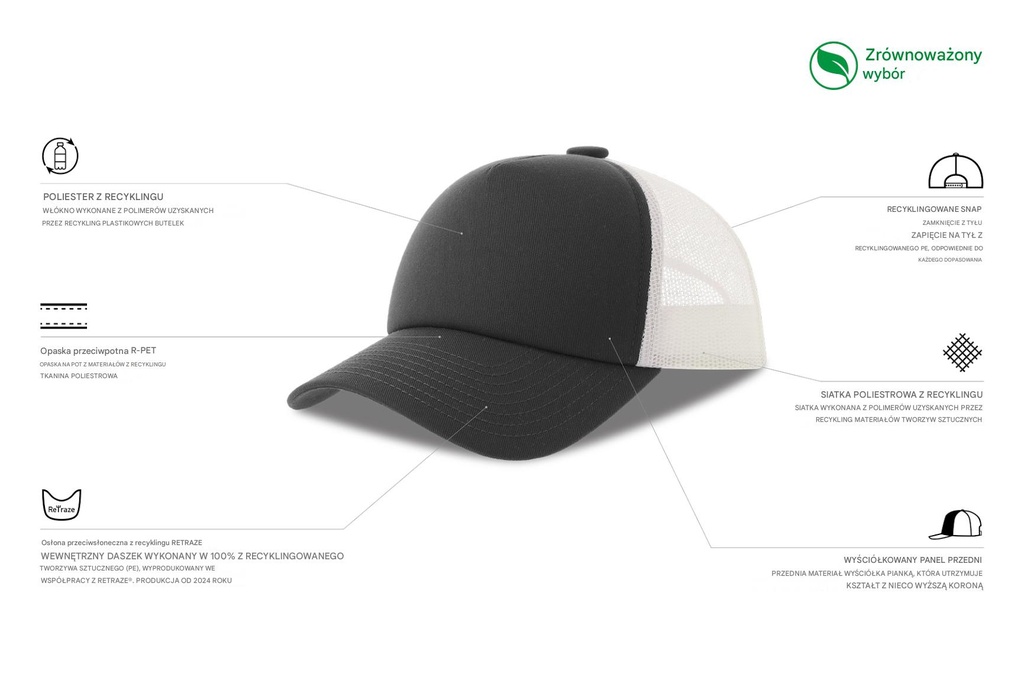 Czapka z daszkiem z recyklingu - Dark Grey