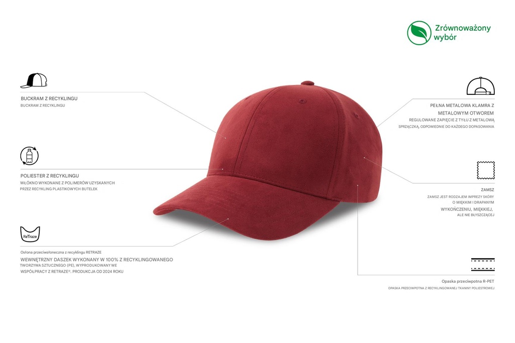 Czapka z daszkiem z recyklingu - Burgundy