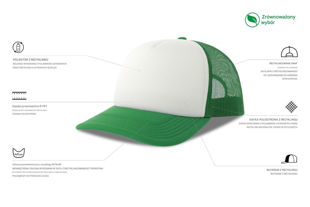 Czapka z daszkiem z recyklingu - White & Green
