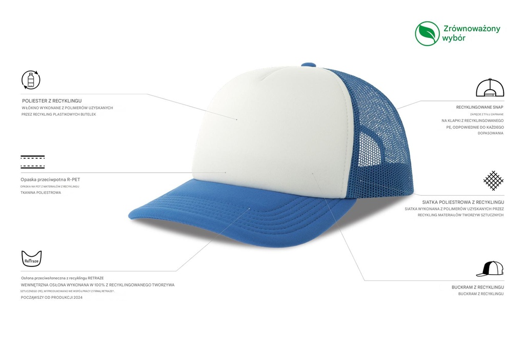 Czapka z daszkiem z recyklingu - White & Royal