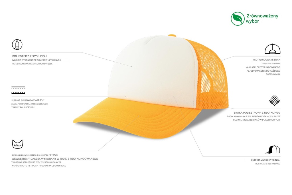 Czapka z daszkiem z recyklingu - White & Yellow