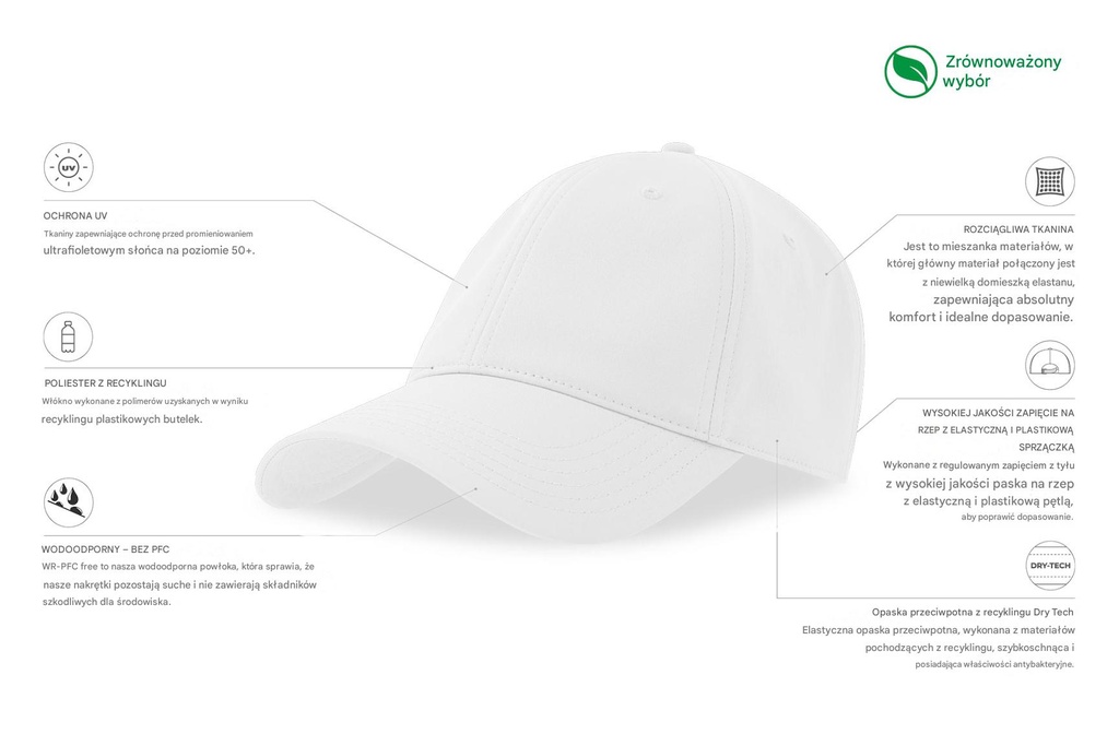 Czapka z recyklingu z daszkiem średnim - White