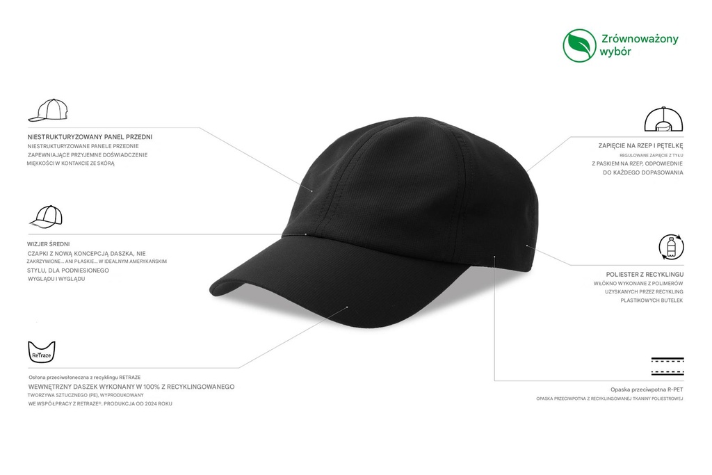 Czapka z recyklingu z daszkiem średnim - Black