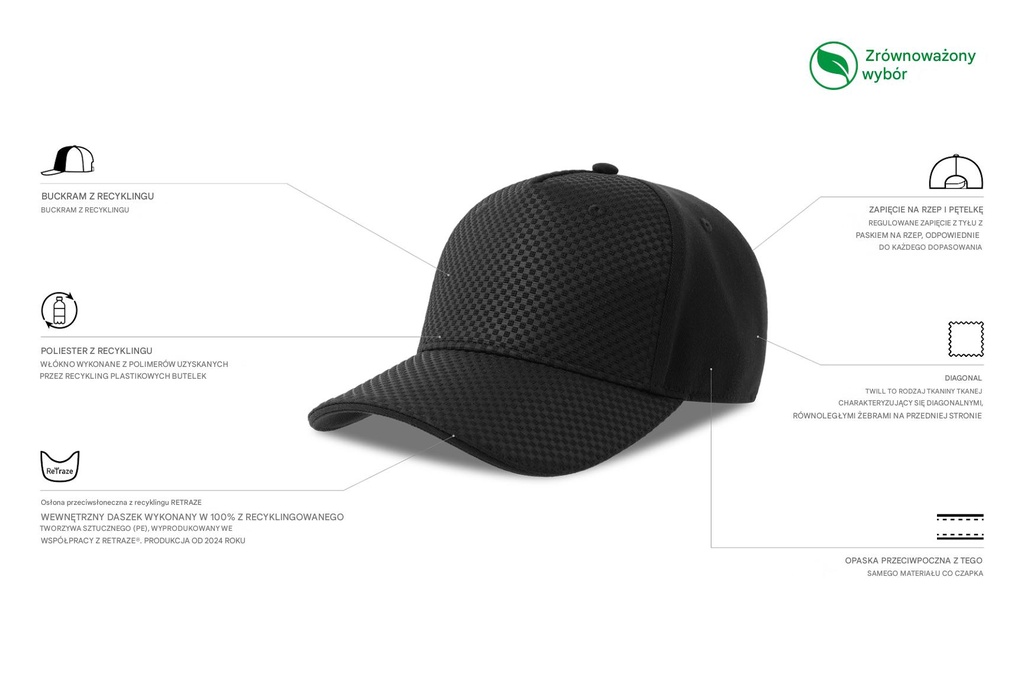 Czapka z recyklingu z zapięciem na rzep - Black
