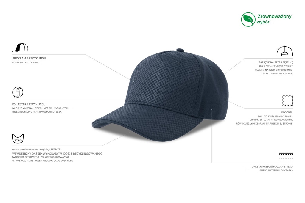 Czapka z recyklingu z zapięciem na rzep - Navy