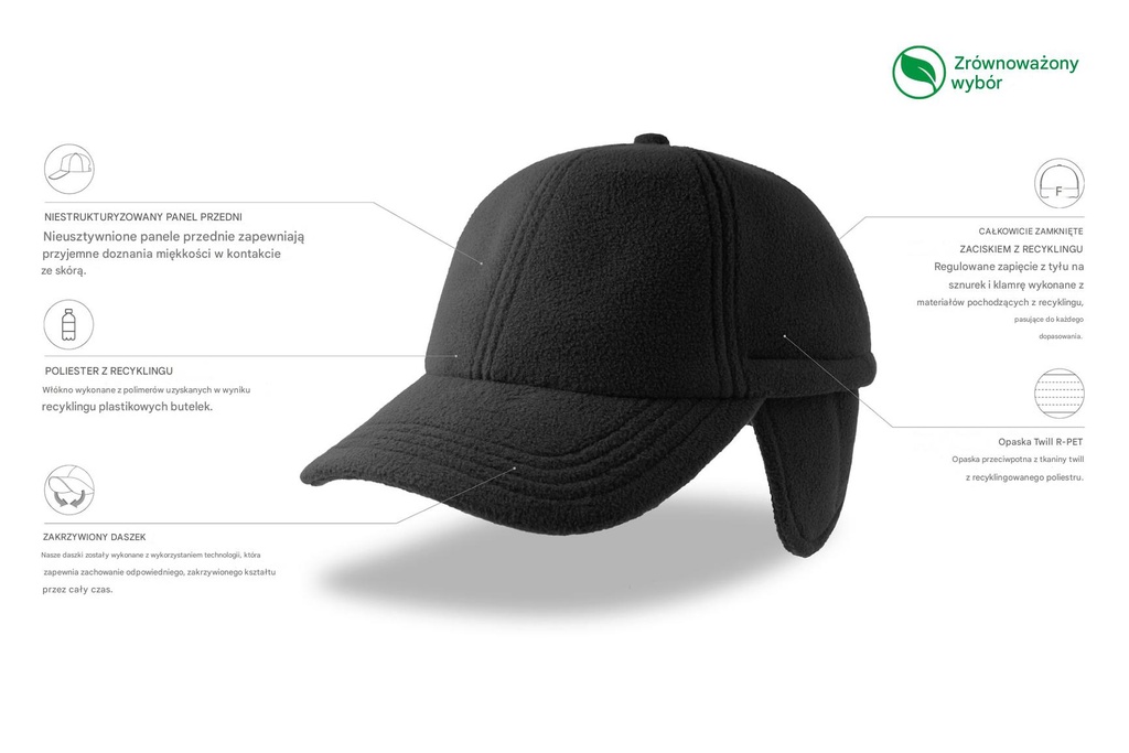 Czapka zimowa z nausznikami i daszkiem - Black