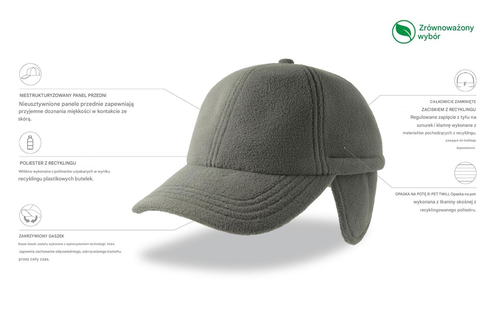 Czapka zimowa z nausznikami i daszkiem - Dark Grey