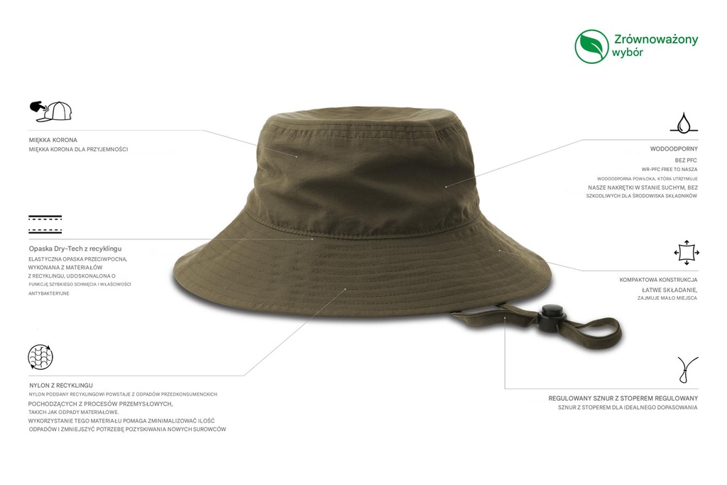 Kapelusz Bucket z Recyklingu Wodoodporny - Olive