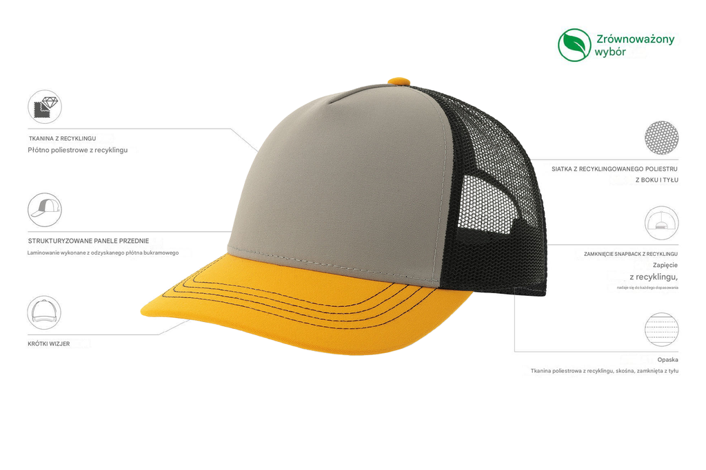 Czapka Trucker z Recyklingu - Grey & Yellow & Black