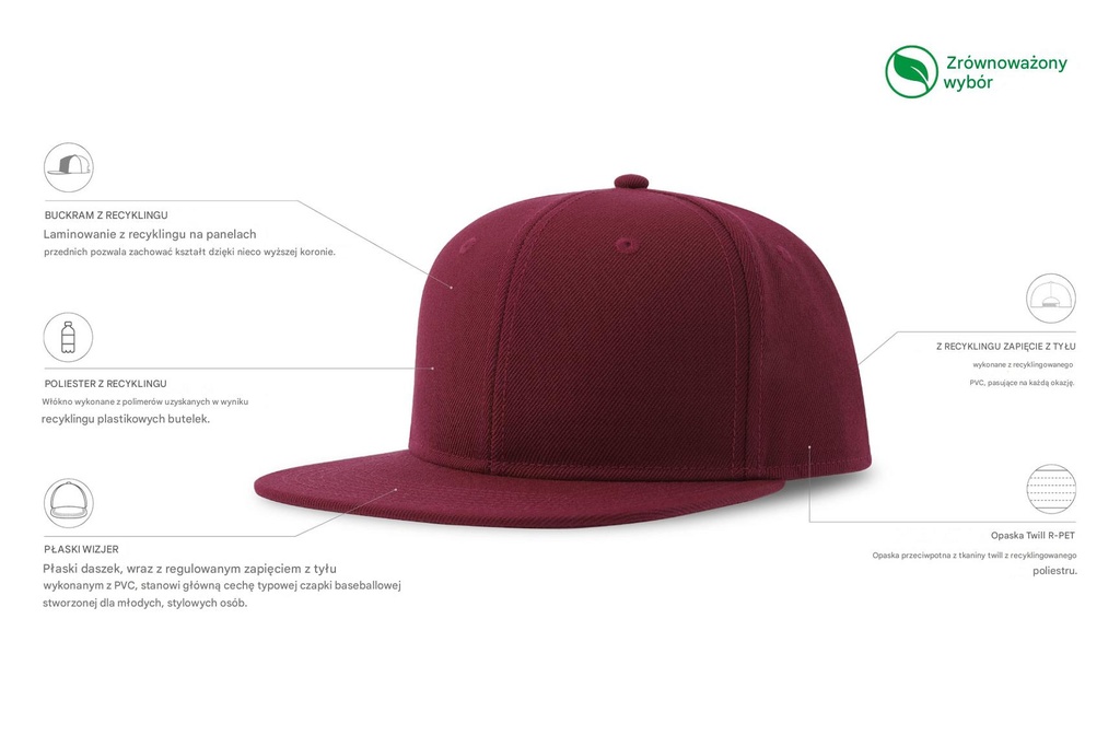 Czapka z płaskim daszkiem z recyklingu - Cardinal Red