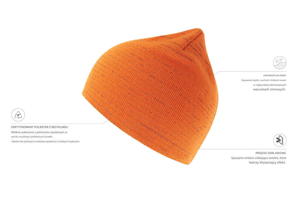Czapka z odblaskowej przędzy - Orange Fluo