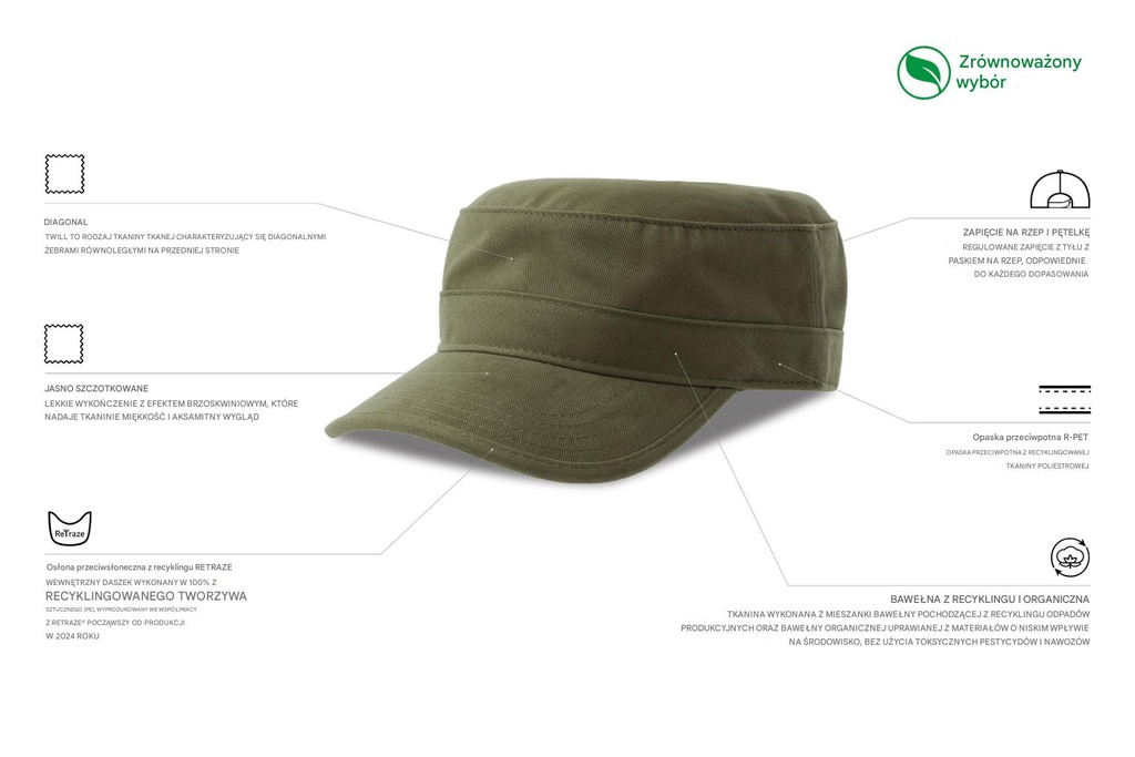 Czapka z daszkiem bawełniana z recyklingu - Olive
