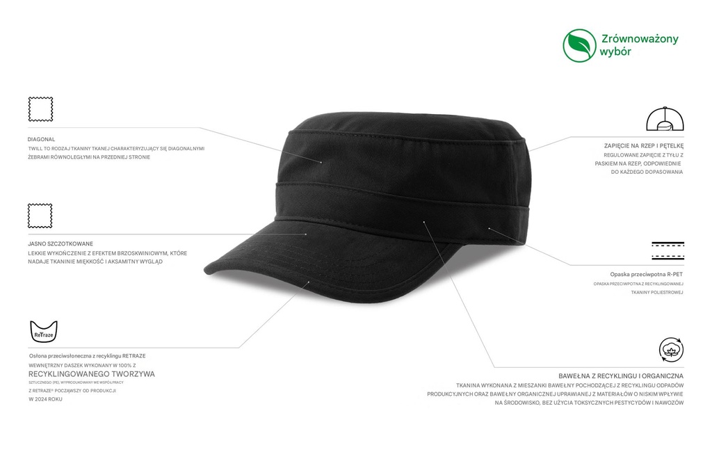 Czapka z daszkiem bawełniana z recyklingu - Black