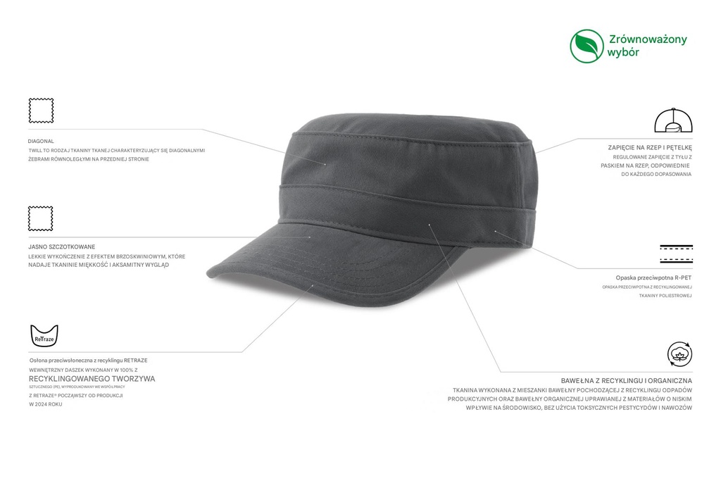 Czapka z daszkiem bawełniana z recyklingu - Dark Grey