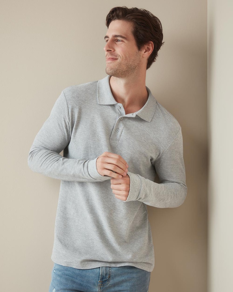 Koszulka Polo Klasyczna z Długim Rękawem - Grey Heather