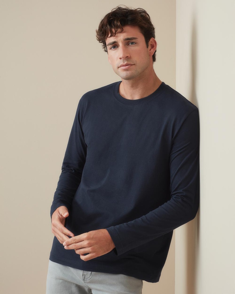 T-shirt męski klasyczny z długim rękawem - Navy Blue