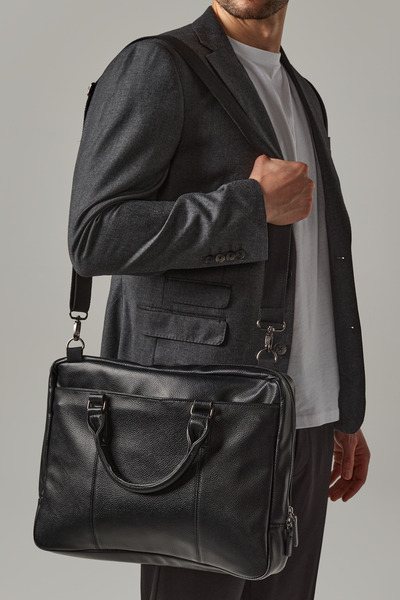 Torba na laptopa Slim 15,6” ze skóry syntetycznej - Black