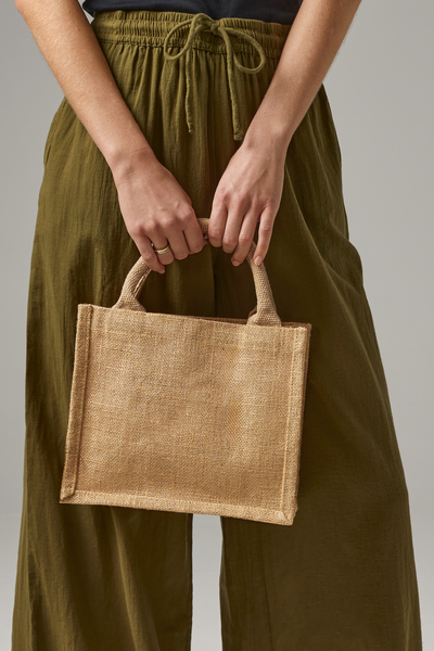 Mała torba jutowa z uchwytami - Natural Gold
