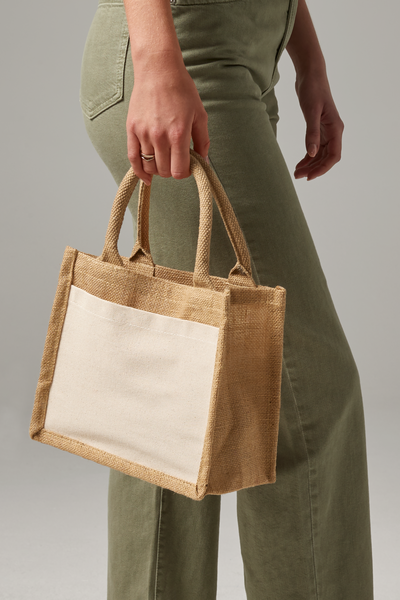 Torba Jutowa z Bawełnianą Kieszenią - Natural